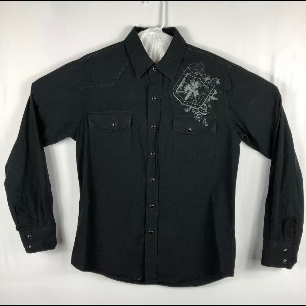 BKE Mens Medium Slim Fit Black Pearl Snaps Cross